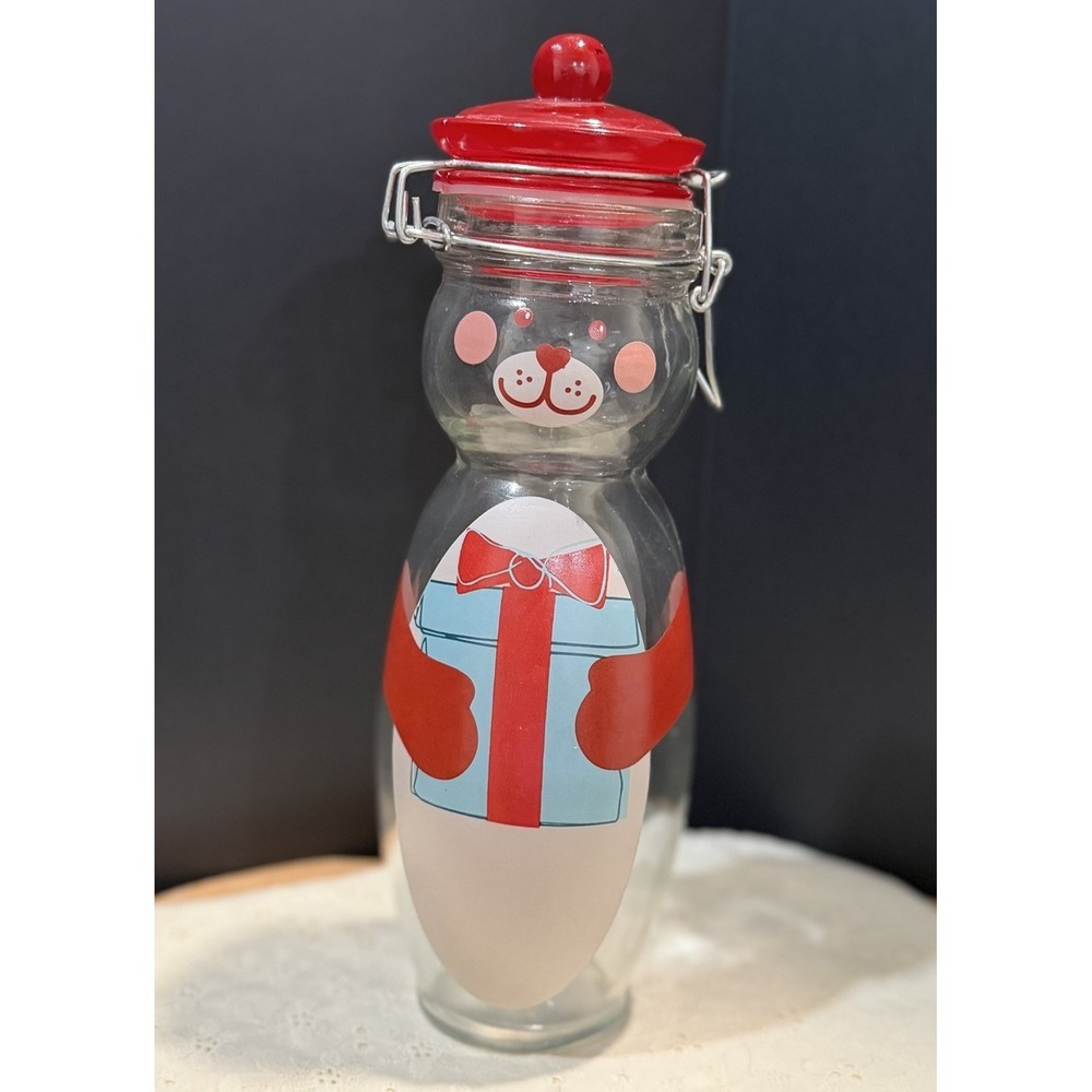 Vintage Bear Glass Bottle Flip Top‎ Lid Jar Retro Animal Kitchen Decor